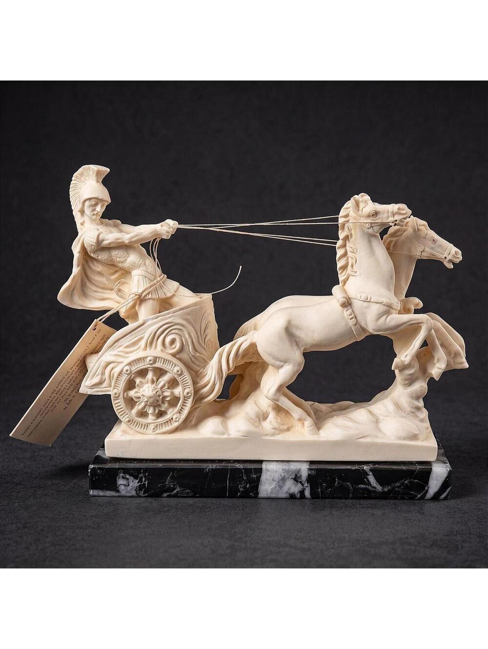 Rare Santini Roman Chariot Sculpture Signed Marble Base Italy Mythology 6.5"x9"